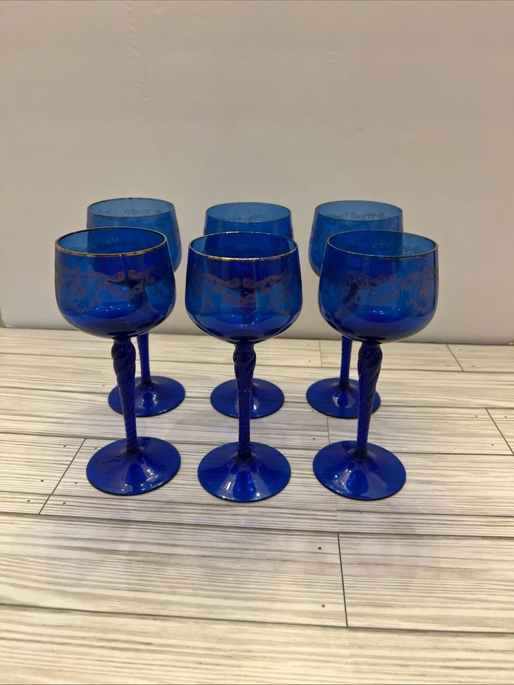 Cobalt Blue Twisted Stem Wine Glasses - Set of 6